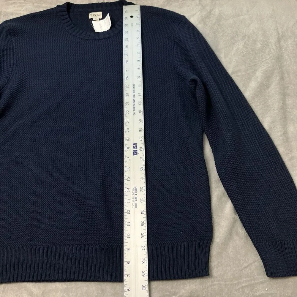 J Crew Sweater Mens XL‎ Navy Blue Premium Basket-stitch Cotton Crewneck Preppy